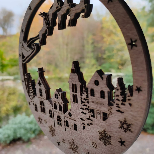 Wooden Hanging of a Christmas Scene