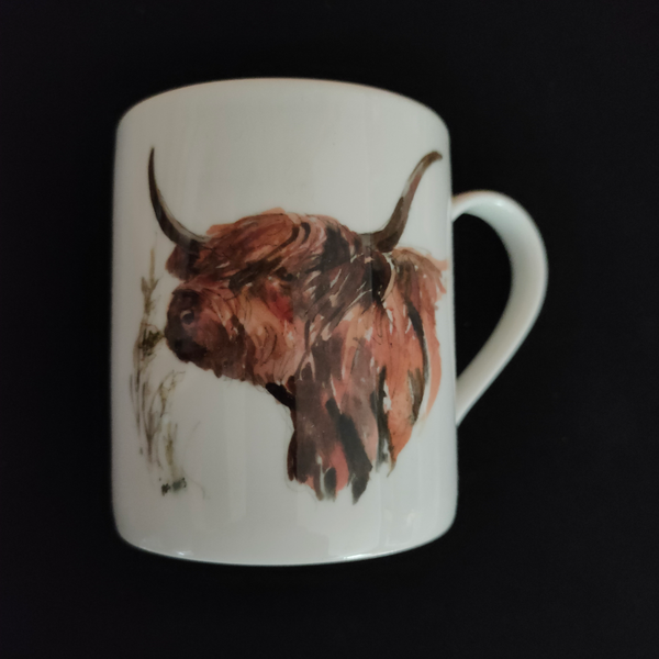 Set of 6 small China Mugs with a series of different Highland Cattle pictures