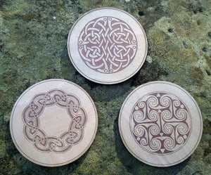 Set of 6 wooden coasters with celtic designs
