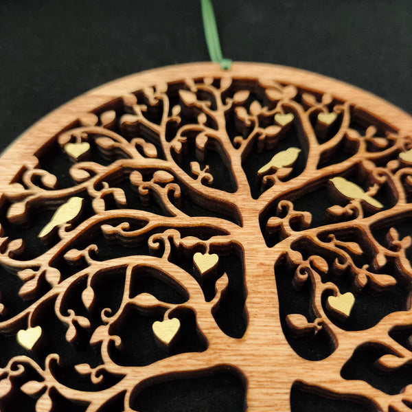 Wooden Tree with Birds and Hearts