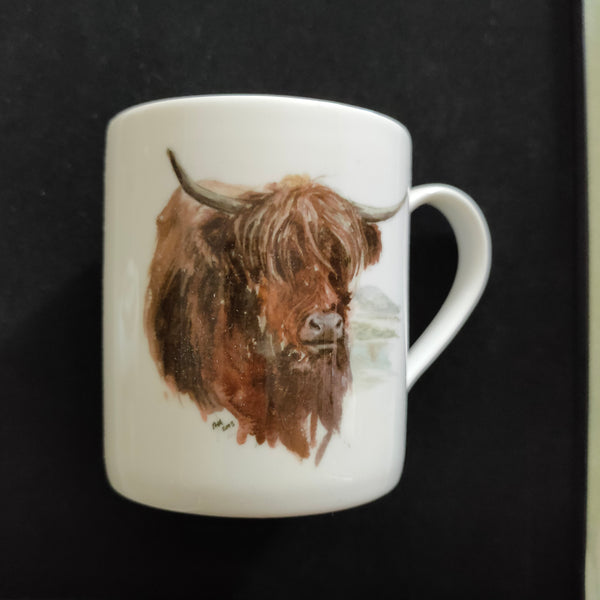 Set of 6 small China Mugs with a series of different Highland Cattle pictures