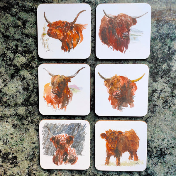 Set of 6 Highland Cow Coasters